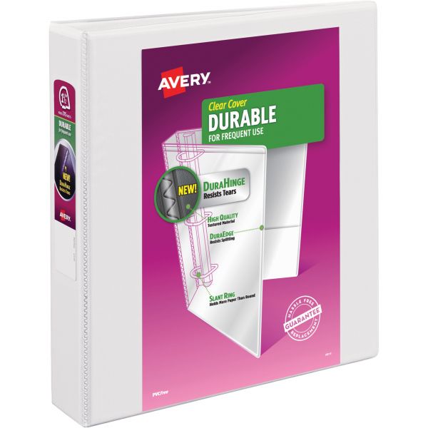 AVE17022 Avery Durable 3-Ring View Binder, 1 1/2" Capacity, Slant Ring, White