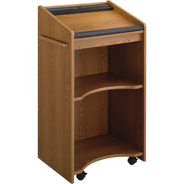 SAF8918MO Safco Executive Mobile Lectern, 25-1/4w x 19-3/4d x 46h, Medium Oak
