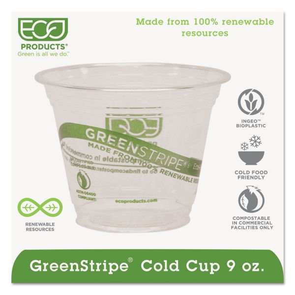 ECOEPCC9SGS Eco-Products GreenStripe Renewable & Compostable Cold Cups - 9oz., 50/PK, 20 PK/CT
