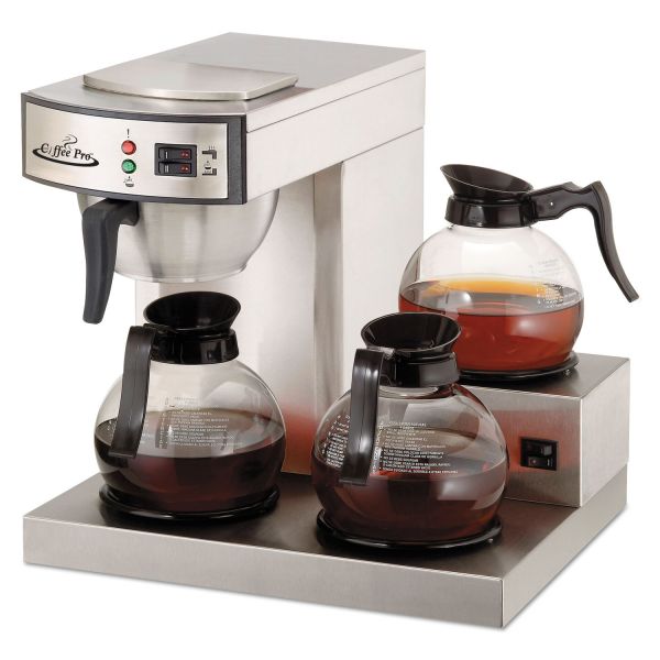 OGFCPRLG Coffee Pro Three-Burner Low Profile Institutional Coffee Maker, Stainless Steel, 36 Cups