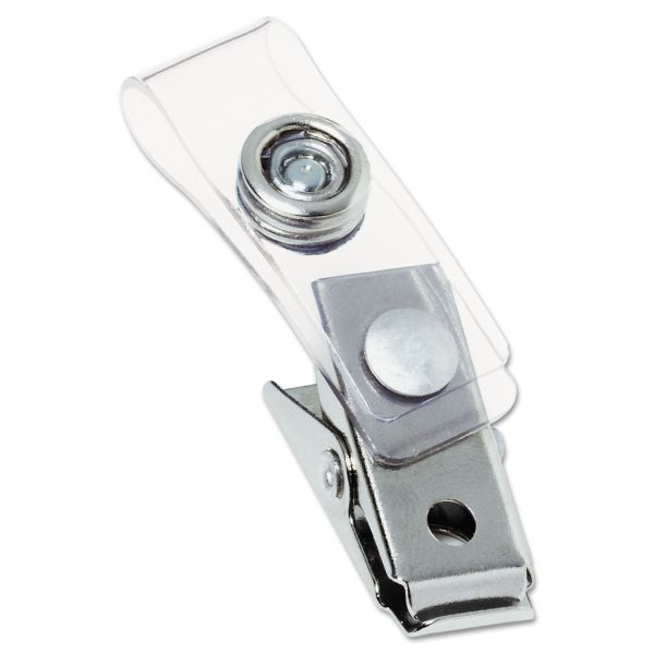 GBC1122897 Swingline GBC Metal Badge Clips with Plastic Straps, Silver, 100/Box