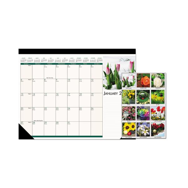 HOD159 House of Doolittle Recycled Floral Photographic Monthly Desk Pad Calendar, 22 x 17, 2019