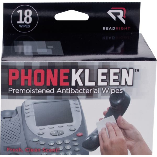 REARR1203 Read Right PhoneKleen Wet Wipes, Cloth, 5 x 5, 18/Box