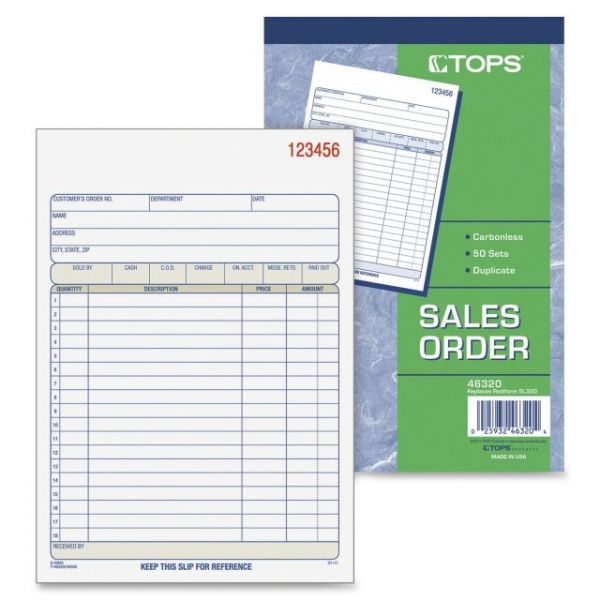 TOPS Carbonless Duplicate Sales Orders Book