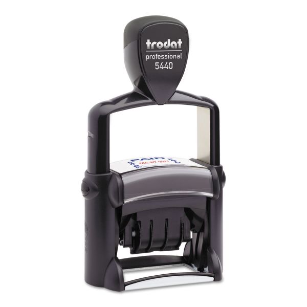 USST5444 Trodat Trodat Professional 5-in-1 Date Stamp, Self-Inking, 1 1/8 x 2, Blue/Red