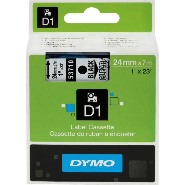 DYM53710 DYMO D1 High-Performance Polyester Removable Label Tape, 1" x 23 ft, Black on Clear