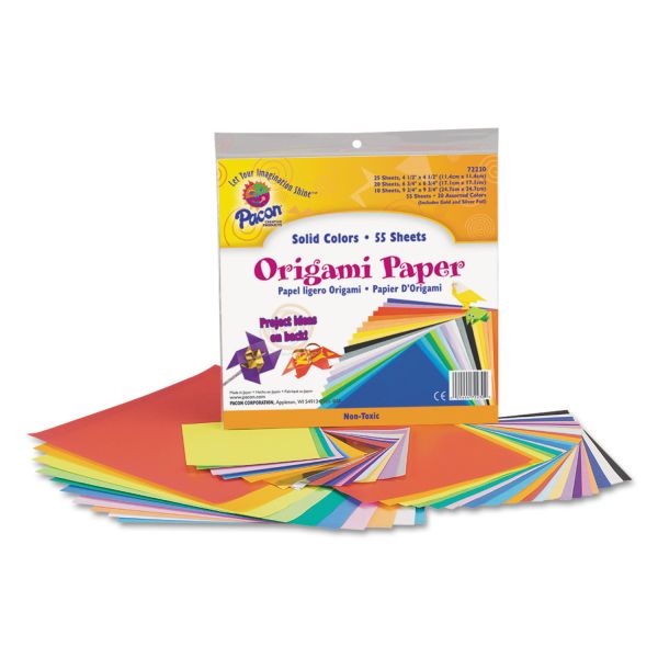 PAC72230 Pacon Origami Paper, 30 lbs., 9-3/4 x 9-3/4, Assorted Bright Colors, 55 Sheets/Pack