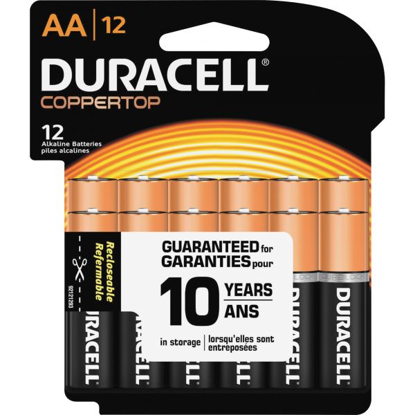 DURMN15RT12Z Duracell CopperTop Alkaline Batteries, AA, 12/PK