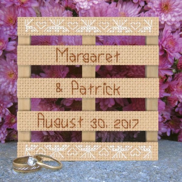 NOTM535291 Wood Pallet Lace Wedding Announcement Counted Cross Stitch K