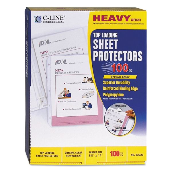 CLI62023 C-Line Top Loading Polypropylene Sheet Protector, Letter, Heavyweight, Clear, 100/Box