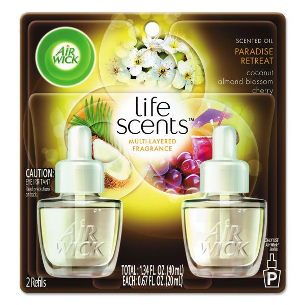 RAC91110 Air Wick Life Scents Scented Oil Refills, Paradise Retreat, 0.67 oz, 2/Pack, 6 Pack/Ctn