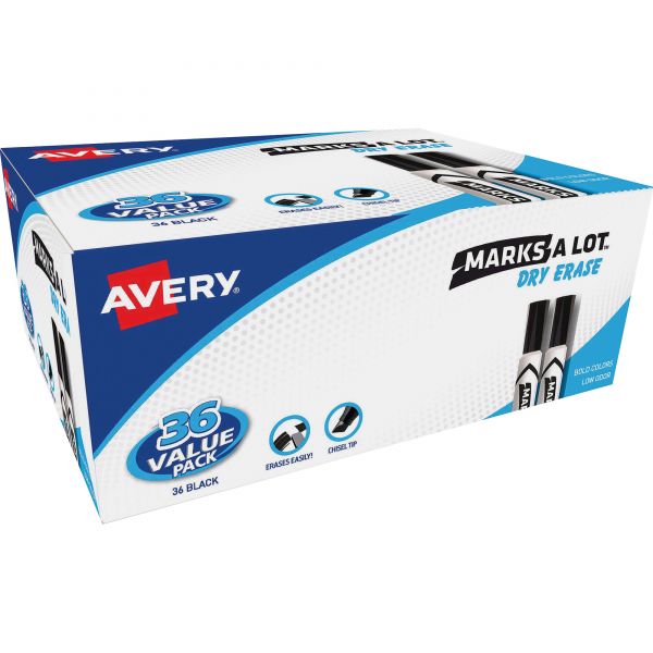 AVE98207 Avery MARK A LOT Desk-Style Dry Erase Marker, Chisel Tip, Black, 36/Pack