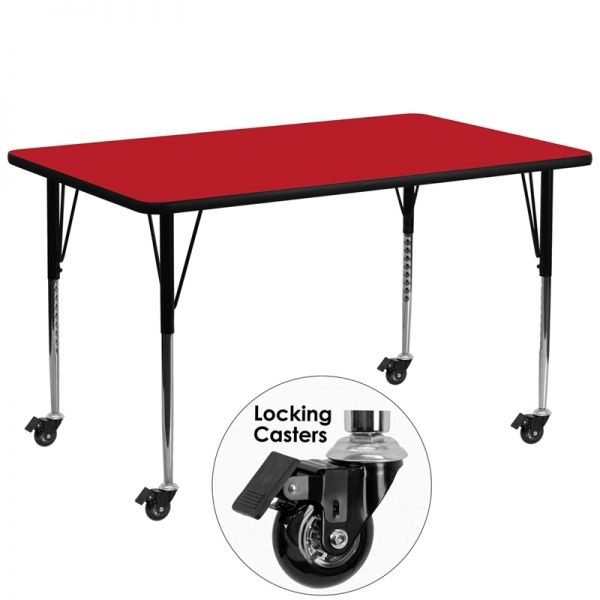 FHFXUA3072RECREDHACASGG Flash Furniture Mobile Height Adjustable Rectangular Activity Table