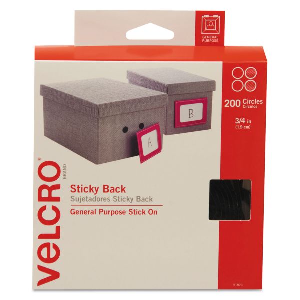 VEK91823 Velcro Sticky-Back® Fasteners, 3/4" dia. Coins, Black, 200/BX