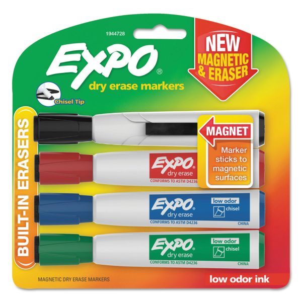 SAN1944728 EXPO Magnetic Dry Erase Marker, Chisel Tip, Assorted, 4/Pack