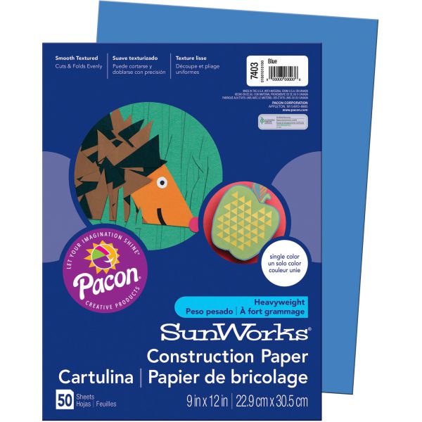 PAC7403 SunWorks Construction Paper, 58 lbs., 9 x 12, Blue, 50 Sheets/Pack